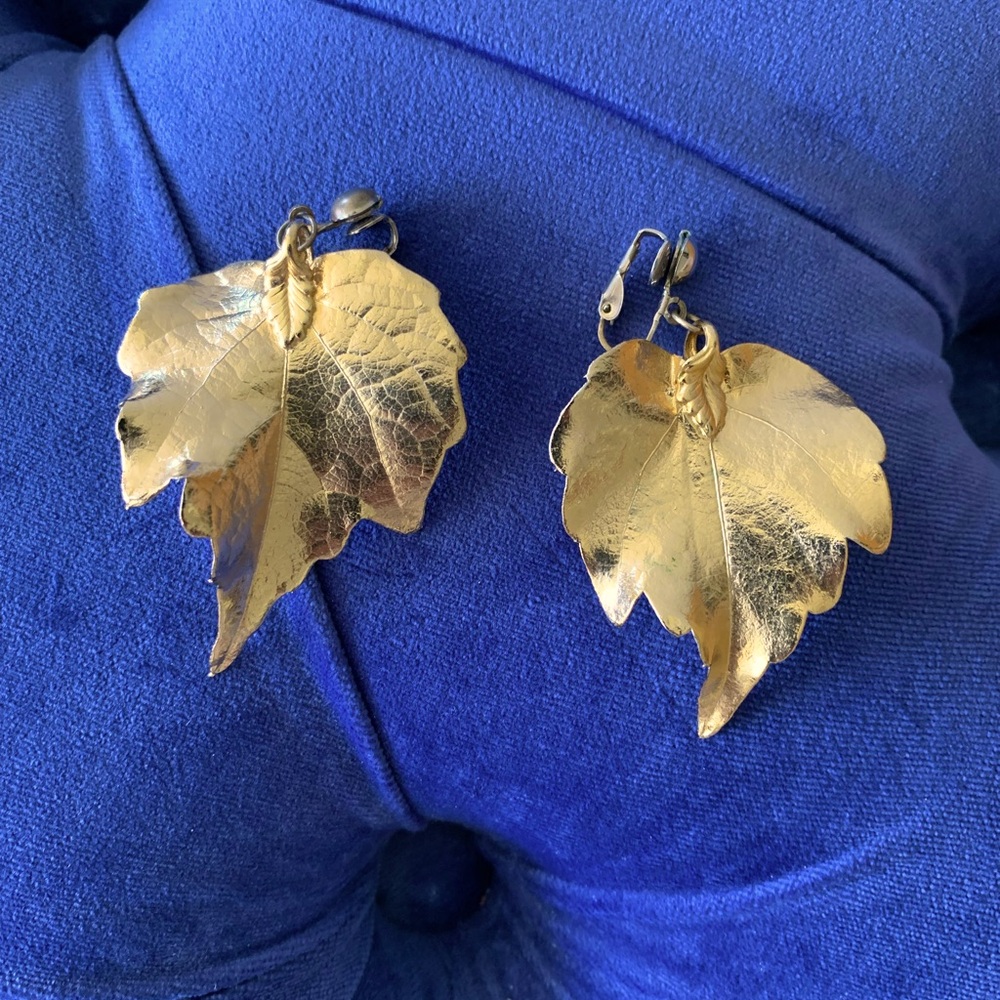 Unique Gold-Tone Leaf Clip Earrings